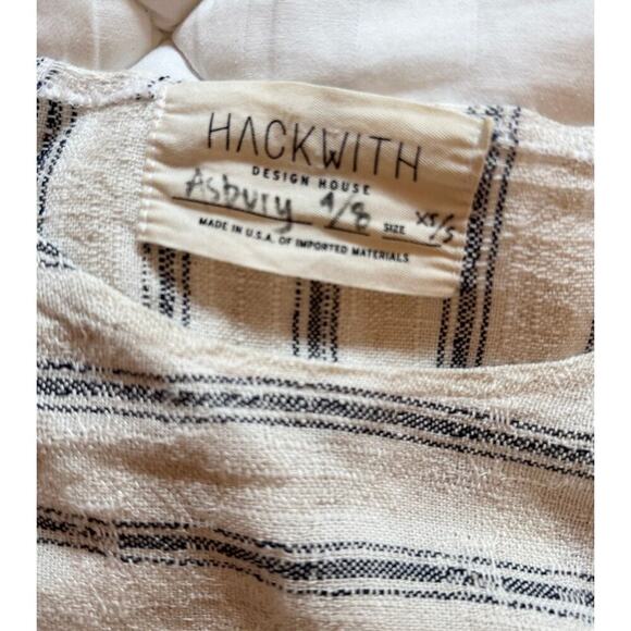 Rare! HACKWITH DESIGN HOUSE Striped 100% Linen Short Sleeve Top Size S - Picture 5 of 6